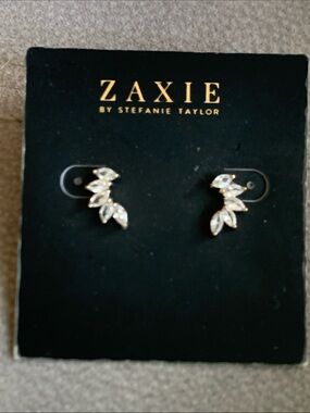 Zaxie Gold Leaf Crystal Ear Climbers - Gold